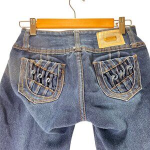 Emmelle Jeans Denim Skinny Woven Back Pocket 9/10 Low Rise Dark Wash Distressed